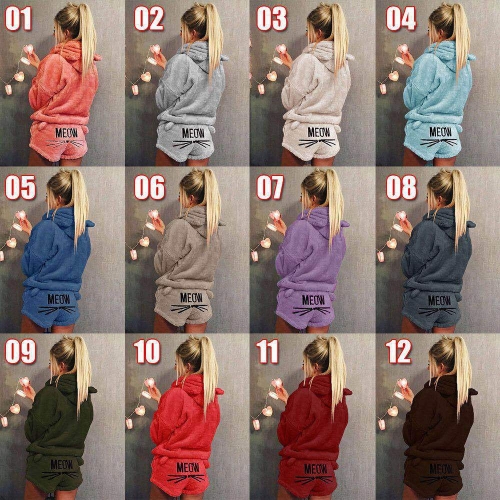 Charming Cat embroidery pajamas hooded casual two-piece suit(15 colors 8 sizes)
