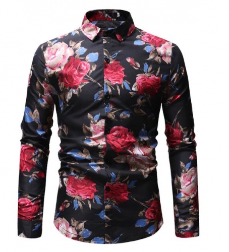 Charming Men's printed lapel shirt