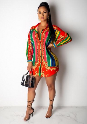 Charming Colorful striped shirt dress