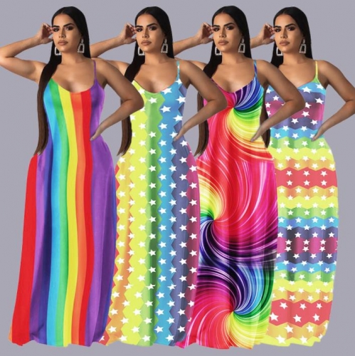 Charming rainbow striped colorful dress