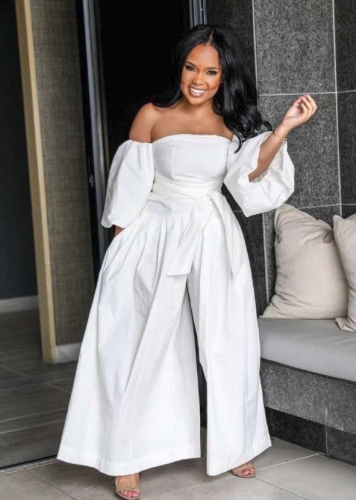 Charming Plus Size Off The Shoulder White  Jumpsuit