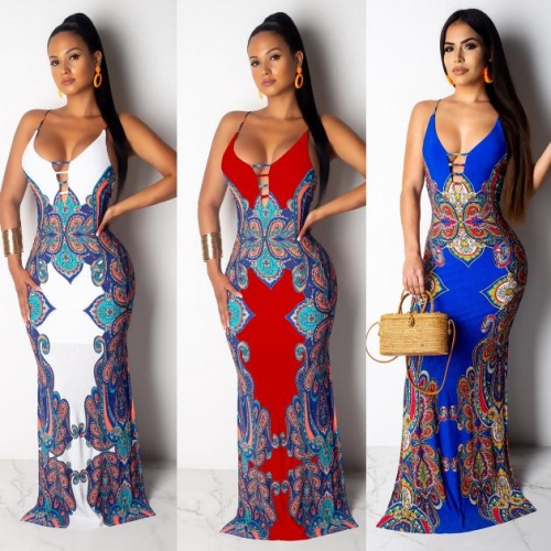 Charming Printed sling long dress