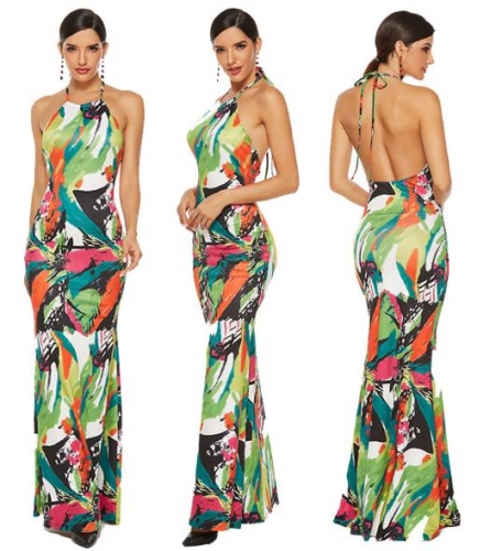 Charming Painted printed halter dress