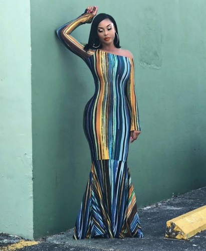 Charming Striped Floor Length Dress
