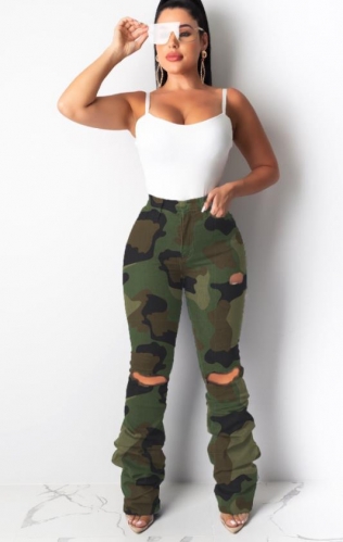 Charming Camouflage hole design pants