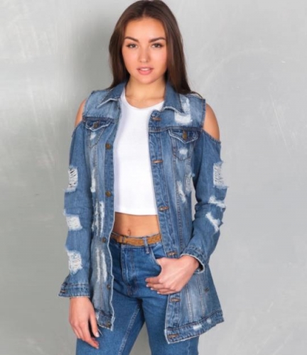 Charming Long sleeve Hole design denim jacket