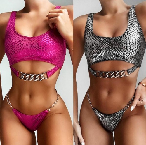 Charming Chain snake print bikini set