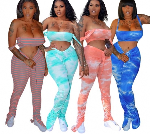 Charming Pit strip tie-dye fold splits pants set