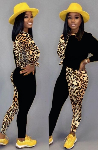Charming Leopard print stitching casual suit