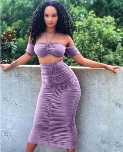 Charming  Plus size Purple sling fold skirt set