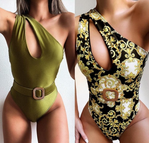 Charming Printed hollow one-shoulder one-piece swimsuit