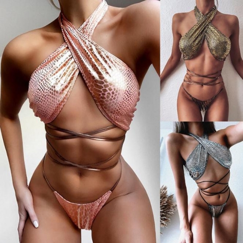 Charming Sexy snake print strap bikini