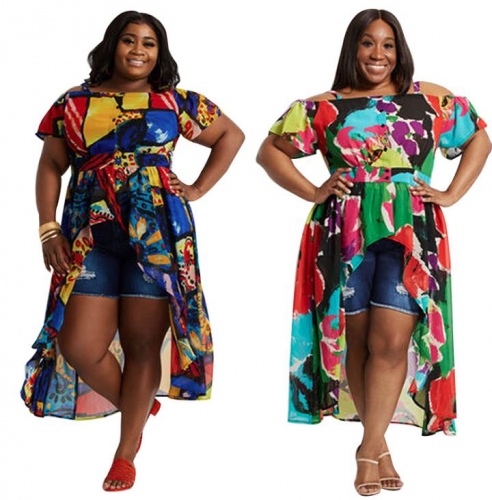 Charming plus size Printed irregular dress