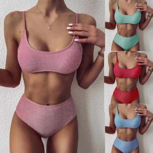 Charming Solid color high waist bikini set