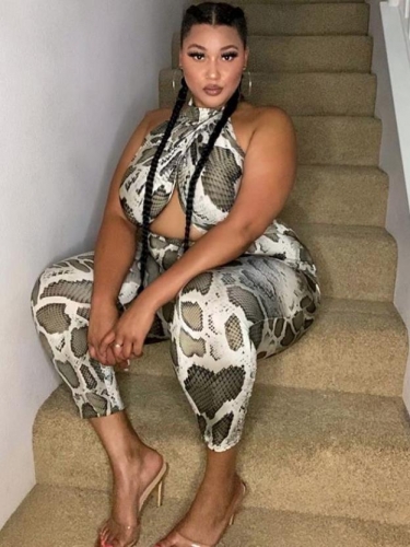 Charming  Plus size snake print jumpsuit