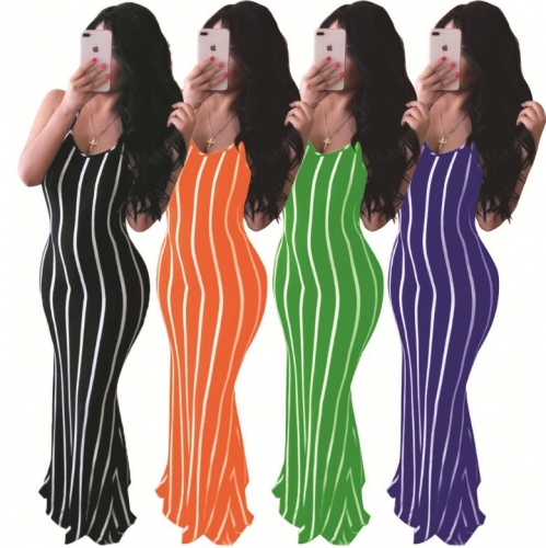 Charming Striped body shaping backless corn eye strap dress