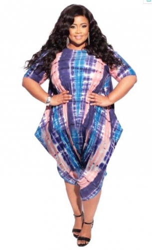 Charming  Plus size Tie-dye printed jumpsuit