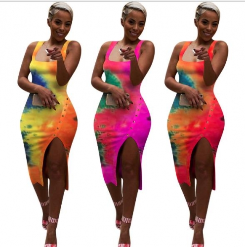 Charming Slim-fit Tie-dye split dress