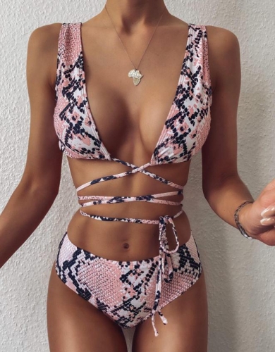 Charming Snake print sexy bikini set