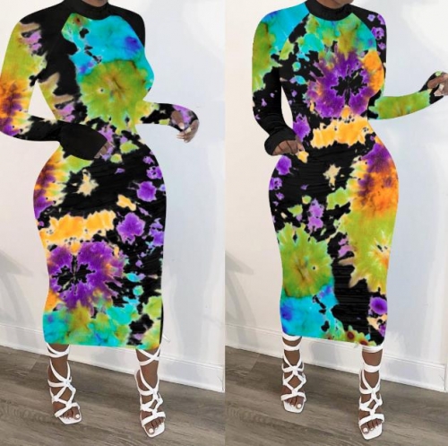 Charming Spray paint print long sleeve dress