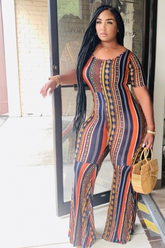 Charming Bohemian striped print jumpsuit