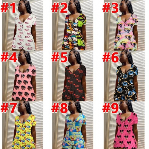 Charming Casual Loose Cartoon Printing Letter Printing Home Rompers