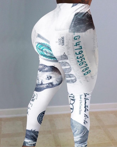 Charming Sexy skinny dollar print long yoga pants