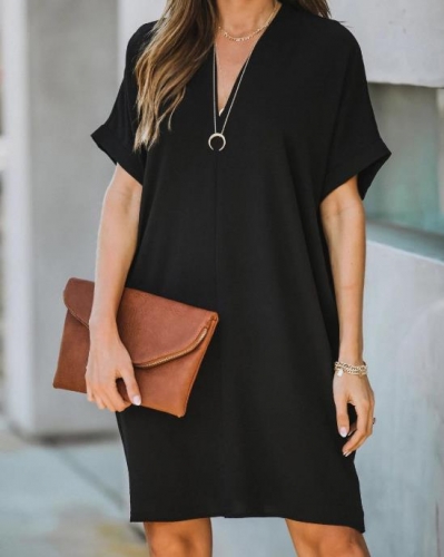 Charming V-neck short sleeve loose dress