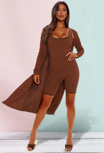 Charming Casual solid color Rompers sweater two-piece suit