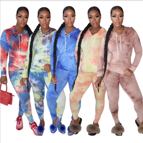 Charming  Tie-dye hooded pants set