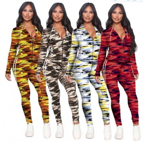 Charming Camouflage printed sports hooded two-pieces set