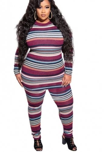 Charming Plus Size Striped printing two-piece suit