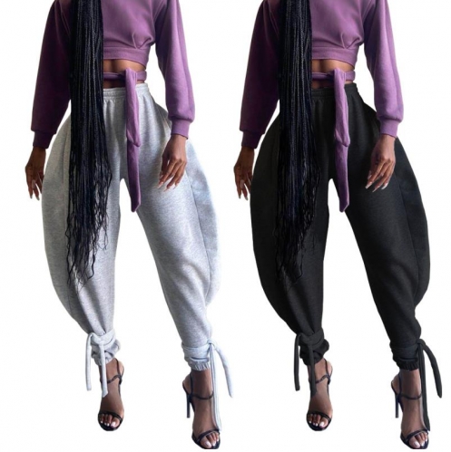 Charming Solid color strappy wide leg sweatpants