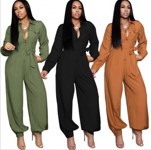 Charming Fashion solid color loose jumpsuit