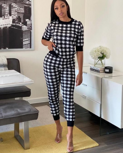 Charming Casual plaid printing two-piece suit
