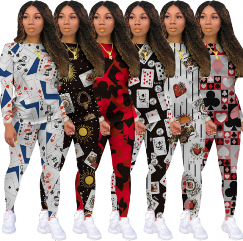 Charming  Casual poker printing two-piece suit