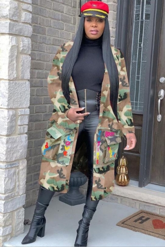 Charming Casual camouflage printed patch coat