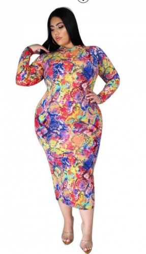 Charming Plus Size Snake print dress