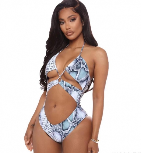 Charming Sexy hollow strappy snakeskin print bikini set