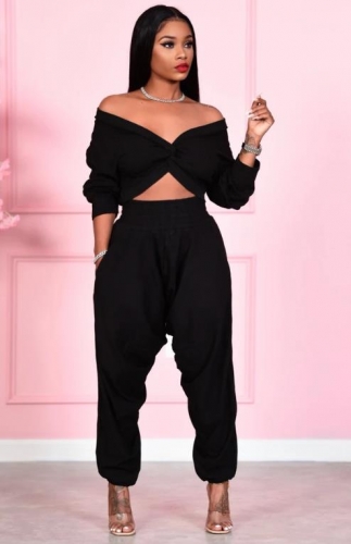 Charming Casual solid color two-piece pants suit