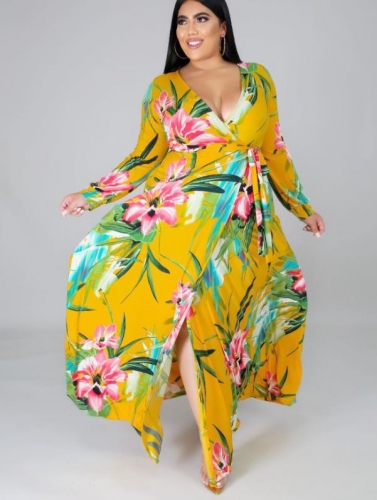 Charming Plus Size Fashion printed split dresses