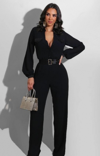 Charming Casual loose solid color long-sleeved jumpsuit