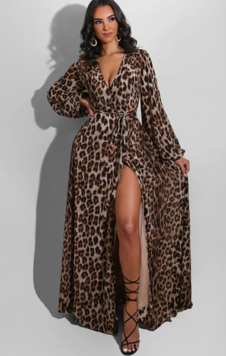 Charming Casual leopard print V-neck maxi dress