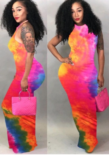 Charing Gradient tie-dye backless dress