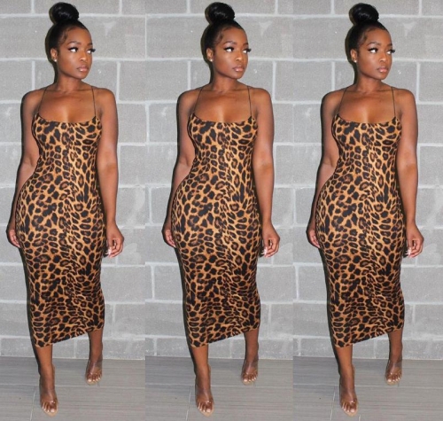 Charming Sexy strap leopard print dress