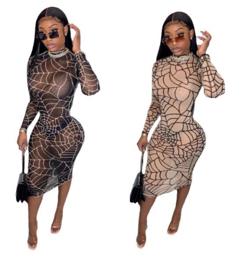 ​​​​​​​Charming Sexy mesh printing see-through dress