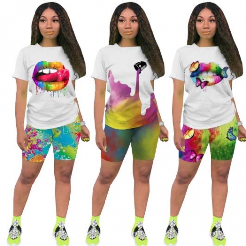 Charming Painted printing sports shorts set