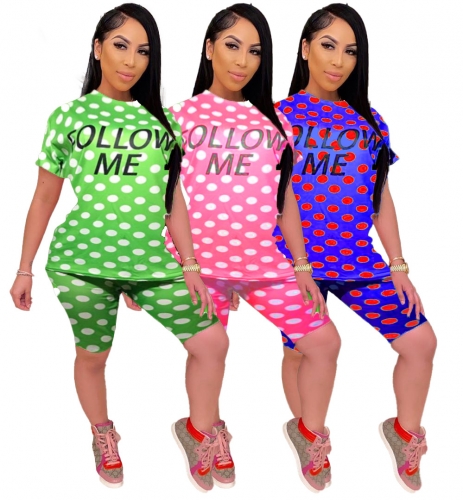 Charming Fashion polka dot letter printing shorts set