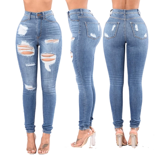 Charming Fashion stretch ripped slim-fit jeans