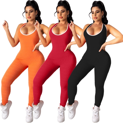 Charming Sports bubble jacquard crossover jumpsuit